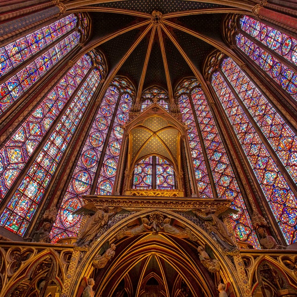 Sainte-Chapelle, Paris, France Photo, Architecture Prints, Gothic Style, Stained Glass, Travel Photography, Church, Multicolor, Historic