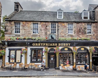 Greyfriars Bobby, Scotland Photograph, Edinburgh Travel Print, Scottish Architecture, Pub, Stone Building, Pub Culture, Scottish Pub