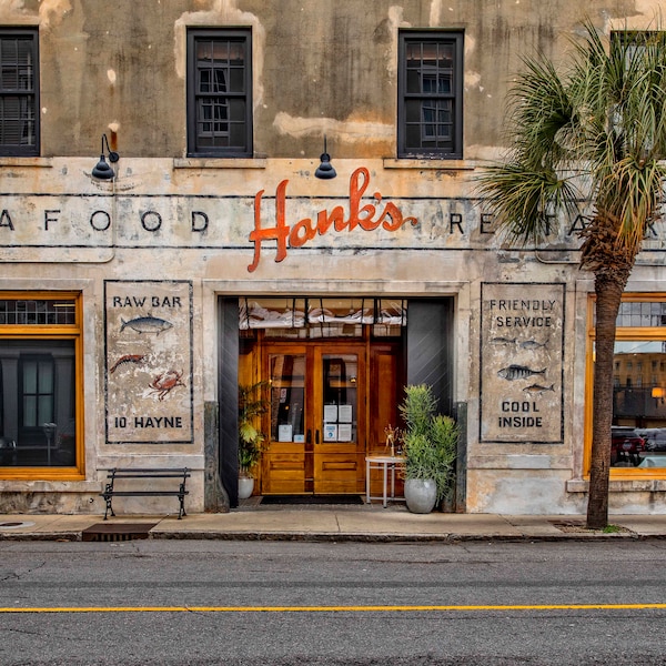 Charleston, South Carolina, Photograph, Hanks Seafood Restaurant, Oyster Bar, Charleston Wall Art, Wall Decor, Front Door, Sign