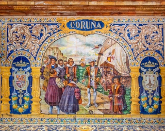 Spanish Tile Photo, Tile Photograph, Seville Spain Art, Wall Art, Spanish mural, Spain Decor, Multicolor, Mosaic Tile Photo, Plaza de Espana