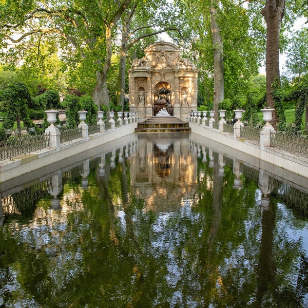 Paris Photography, Luxembourg Gardens, Formal Gardens, Medici Fountain, French Decor, Parisian Wall Art, Reflections, lilliswerder