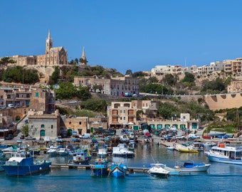 Malta Photograph, Mgarr Gozo Harbor, Malta Print, Malta Wall Art, Malta Wall Decor, Travel Print, Malta Decor, Malta Harbor