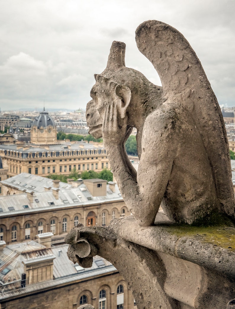 Paris Photography, Gargoyle, Notre Dame Cathedral, Paris Art, Wall Decor, Architecture, Sculpture, Gothic Church, Paris Decor, Cityscape image 1