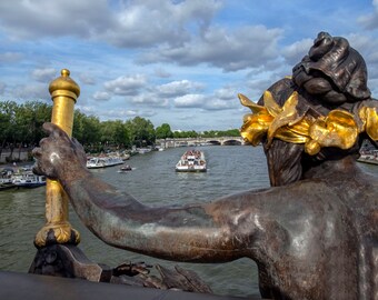 Paris Photography, Pont Alexandre III Bridge, River Seine, Bronze Sculpture, Paris, France Decor, French Art, Romantic Paris