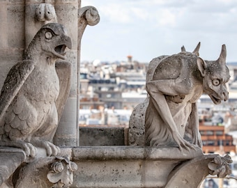 Paris Photography, Gargoyles, Notre Dame Cathedral, Paris Wall Art, Wall Decor, Architecture, Statue,  Gothic Church, Parisian memories