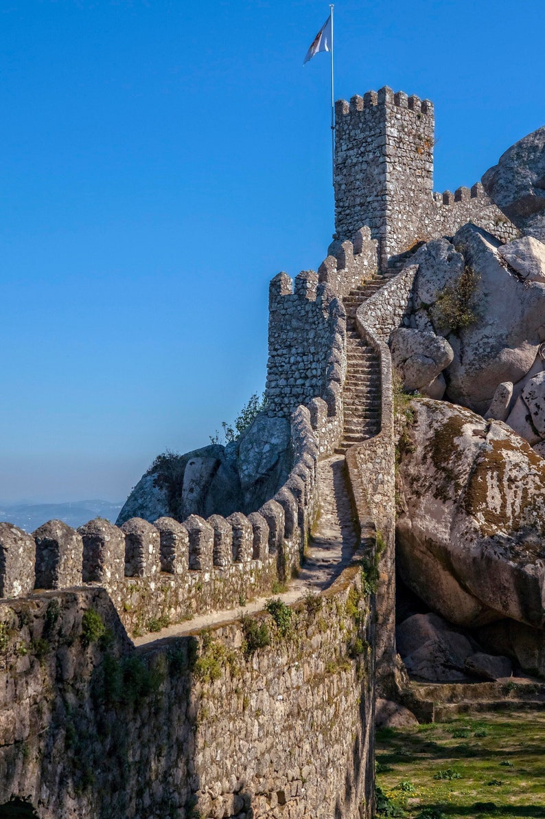 Sintra Portugal Photo, Castle of the Moors, Ancient Ruins, Stone Staircase, Portuguese Wall Decor, Wall Art, Travel Print, Castelo de Mouros image 1
