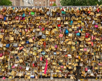 Paris Photography, Love Locks, Seine River, Paris Wall Art, Romantic Paris, Paris Art, Padlocks, Gold Photo, Parisian Memories