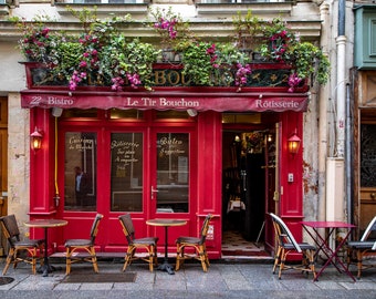 Paris Photography, Paris Cafe, Red Bistro, Le Tir Bouchon, Travel Print, Paris France, Fine Art Photo, Parisian Memories, French Decor