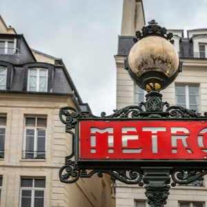 Paris Photography, Red Paris, Metro Sign, Romantic Art in Paris, Art Deco Sign, Paris Architecture