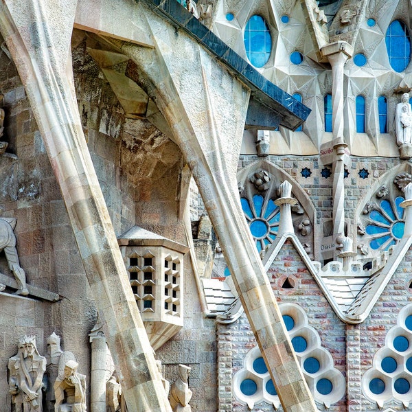 Barcelona Wall Decor, Wall Art, Sagrada Familia Cathedral, Gaudi Architecture, Passion Facade, Antonio Gaudi Print, Spain Art