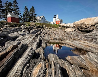 Pemaquid Lighthouse, Maine Photo, Reflections, Rocky Cliff, Maine Lighthouse, Wall Decor, Wall Art, Coastal Scene, Maine Art, Maine Decor