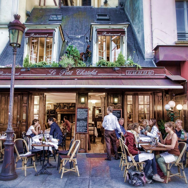 Paris Photography, Sidewalk Cafe, Parisian Art, Wall Decor, Travel Print, Romantic Paris, Restaurant, French Food, Paris Bistro