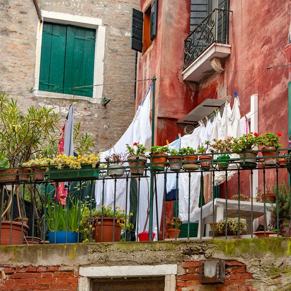 Laundry Room Photo, Italy Photo, Venice Photo, Laundry Wall Decor, Wall Art, Sheets, Hanging Wash, Window, Print