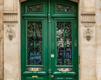 Paris Photography, Green Door, Paris Print, Romantic Art Print, Green Wood Paris Decor, French Home Decor, Urban Paris Architecture Print