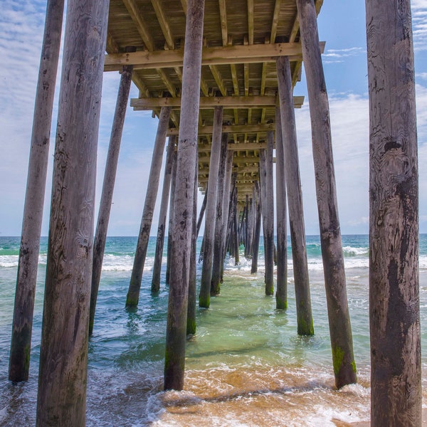 Outer Banks North Carolina Photograph, Wooden Pier, Underneath, East Coast, Beach, Atlantic Ocean, Beach Print, OBX, Coastal Photo