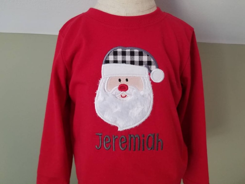 Christmas T-Shirt Unisex Kids Long Sleeve Santa Claus Applique Holiday New