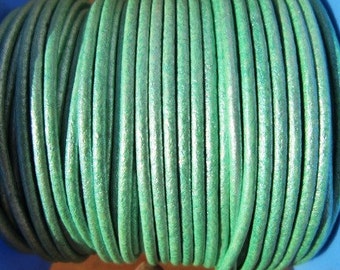 BIG SALE !! 10 yard / meter 2mm green aqua first quality leather cord