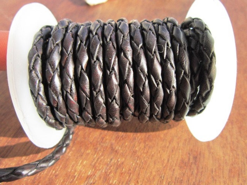 BIG SALE 5 yards/meter 4mm dark brown braided leather cord image 3