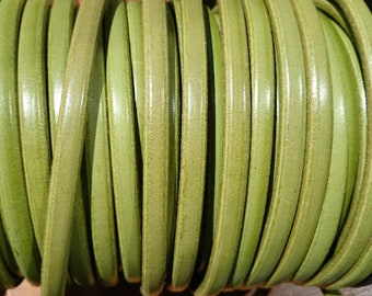 5 meter / yards 10x6mm oval  green thick leather cord, licorice leather