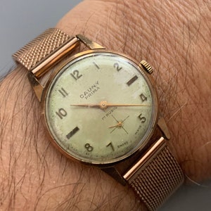 CAUNY PRIMA SWISS Mens High Grade Luxury Watch Rose Gold Plate Stainless Sub Second Hand 17 Jewels Manual Wind Up Runs Well