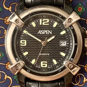 MENS VINTAGE ASPEN Watch | Black Dial | Date Window | Sweep Second Hand | Quartz | Retro Style | Runs Well | Ships Free | See Item Details