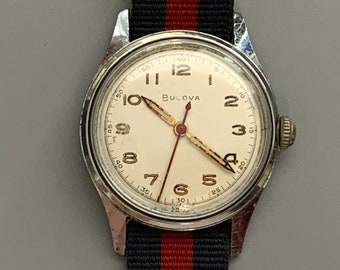 BULOVA SWISS WATCH Mens Seabee Vintage 1953 17 Jewels Red Sweep Second Hand Military V See "Item Details" & "Learn More About This Item"