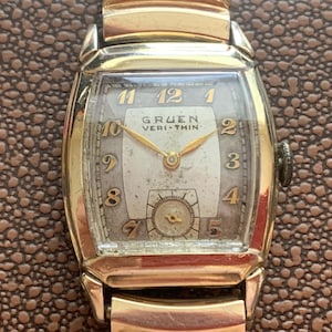 Vintage Gruen 10K Gold Filled‎ Ladies Watch Art Deco Square Face Swiss Made P/R Gruen 10k Gold Filled Art Deco Watch For Sale at 1stDibs  main image 4