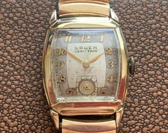 Mens Gruen Veri-Thin Art Deco Watch: 10K Gold Filled, Click & Read Item Details