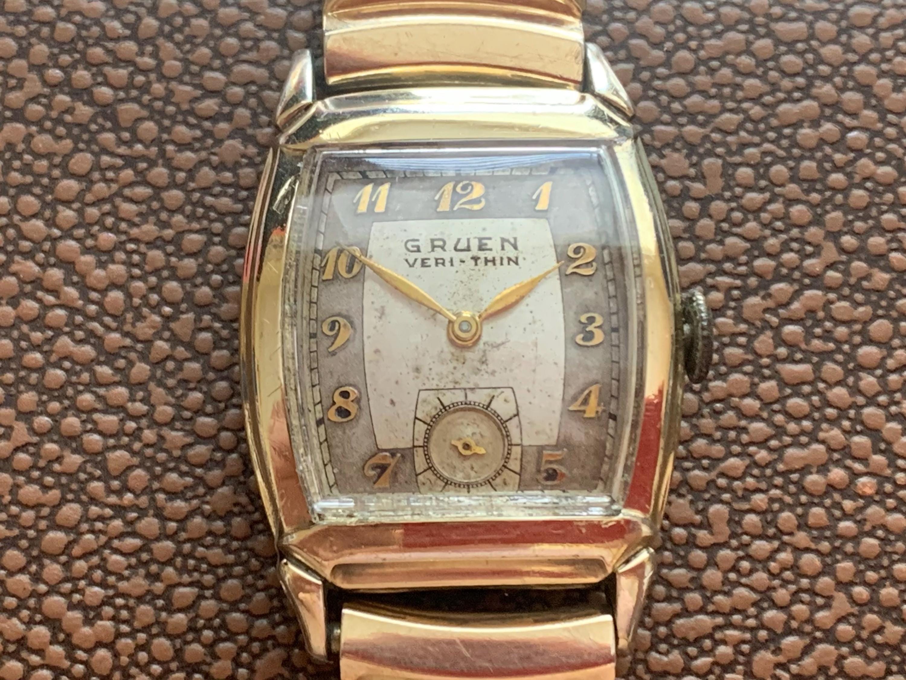 Mens Gruen Veri-thin Art Deco Watch: 10K Gold Filled, Click & Read