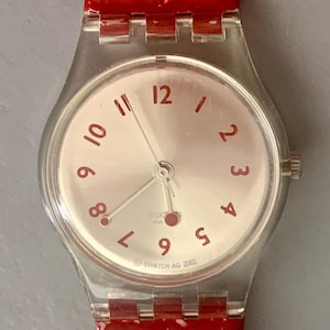 SWATCH STRAWBERRY JAM Ladies Vintage Watch | 2004 | Pretty Red Numerals | Sweep Second Hand | Quartz Watch | Runs Well