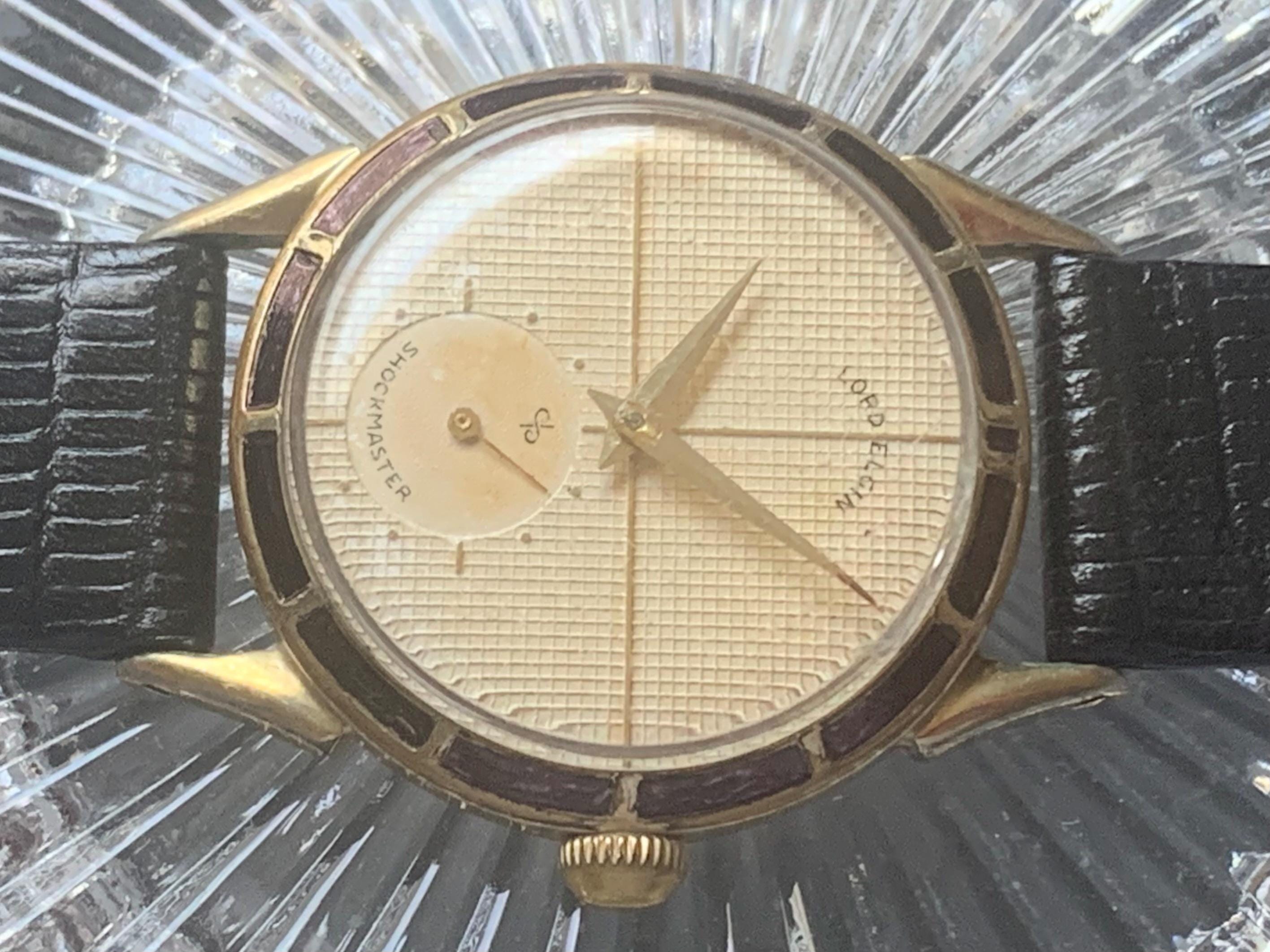 Vintage Lord Elgin Shockmaster Dress Wristwatch Gold Tone Textured Dial Vintage Lord Elgin Shockmaster Dress Wristwatch Gold Tone Textured Dial
