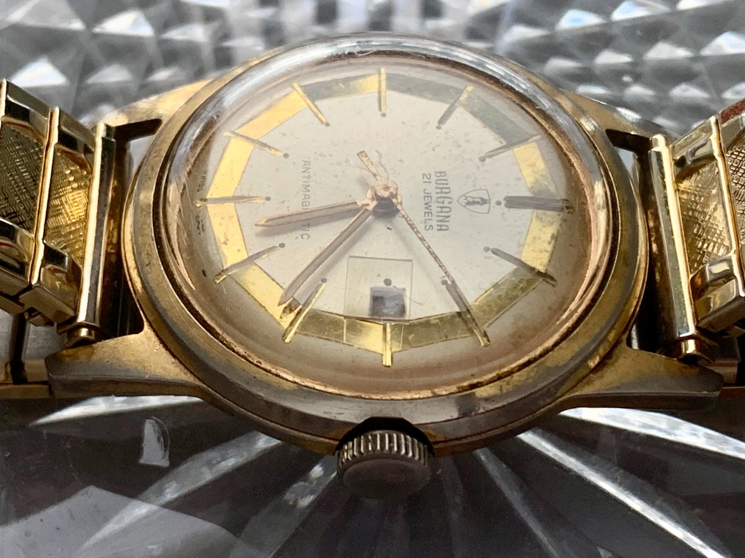 MENS BURGANA SWISS Vintage Watch 21 Jewels, Date Gold Plated