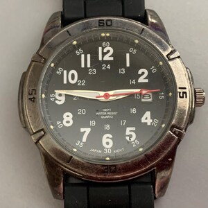 MENS BLACK DIAL 24 hrs Military Dial Vintage Watch | Date Window | Sweep Second Hand, Perfect Gift, Runs Well,  See Item Details