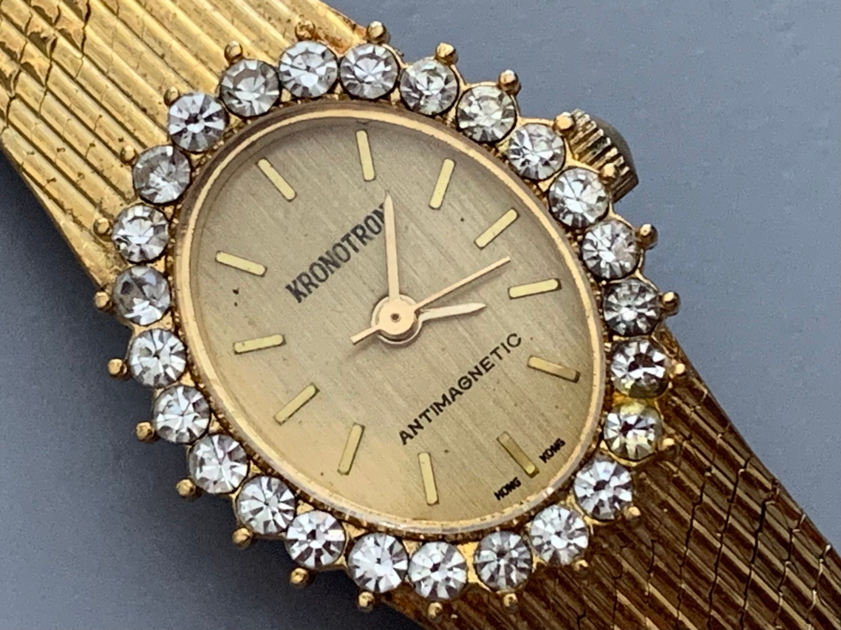 KRONOTRON WATCH WOMENS Watch diamond Bezel Watch Ladies Dress Watch Oval Watch Gold Plate Watch Golden Mesh Band Vintage Etsy