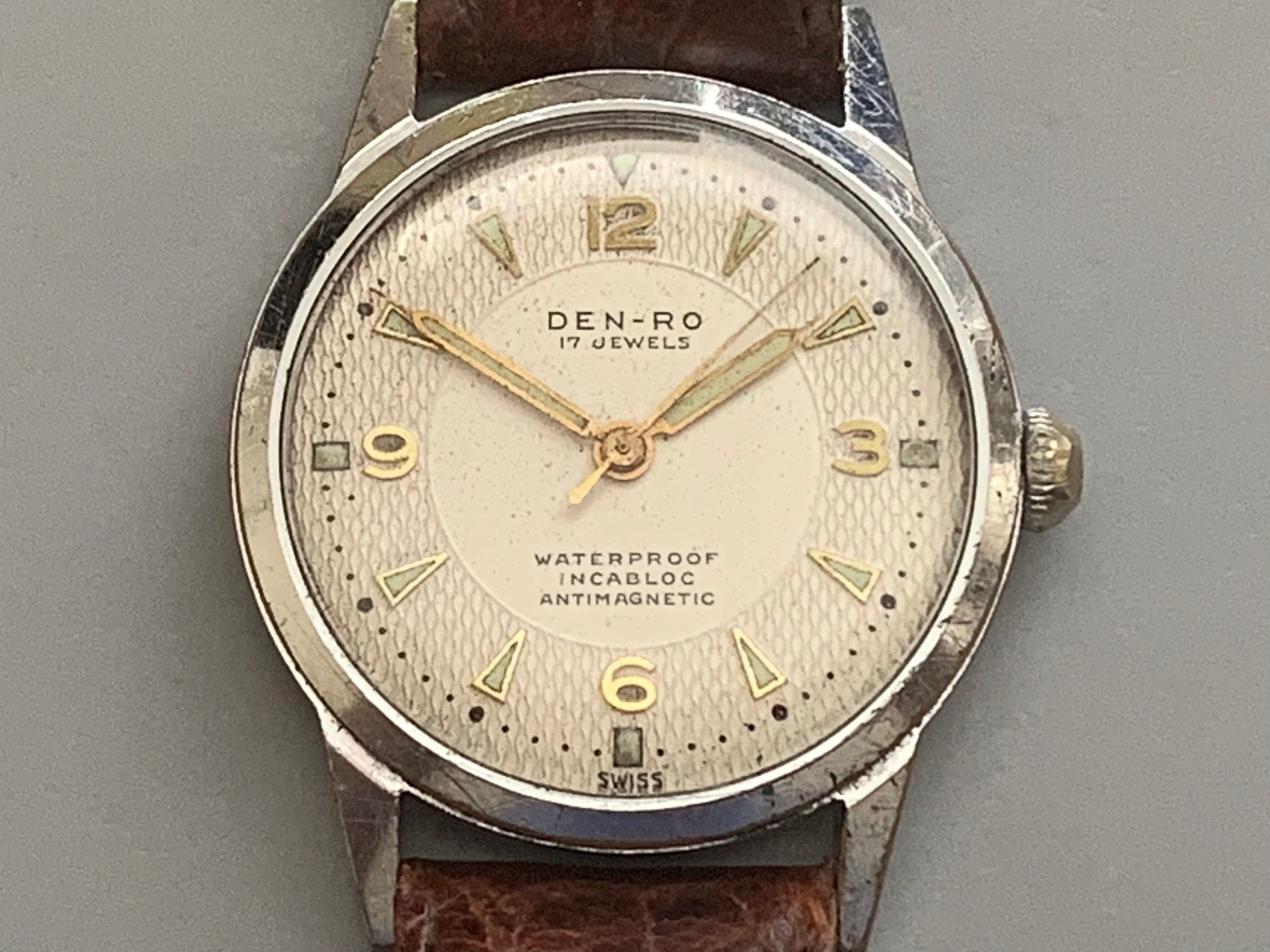 DEN-RO WATCH Vintage Mens Swiss Watch 17 Jewels Mid Century - Etsy ...