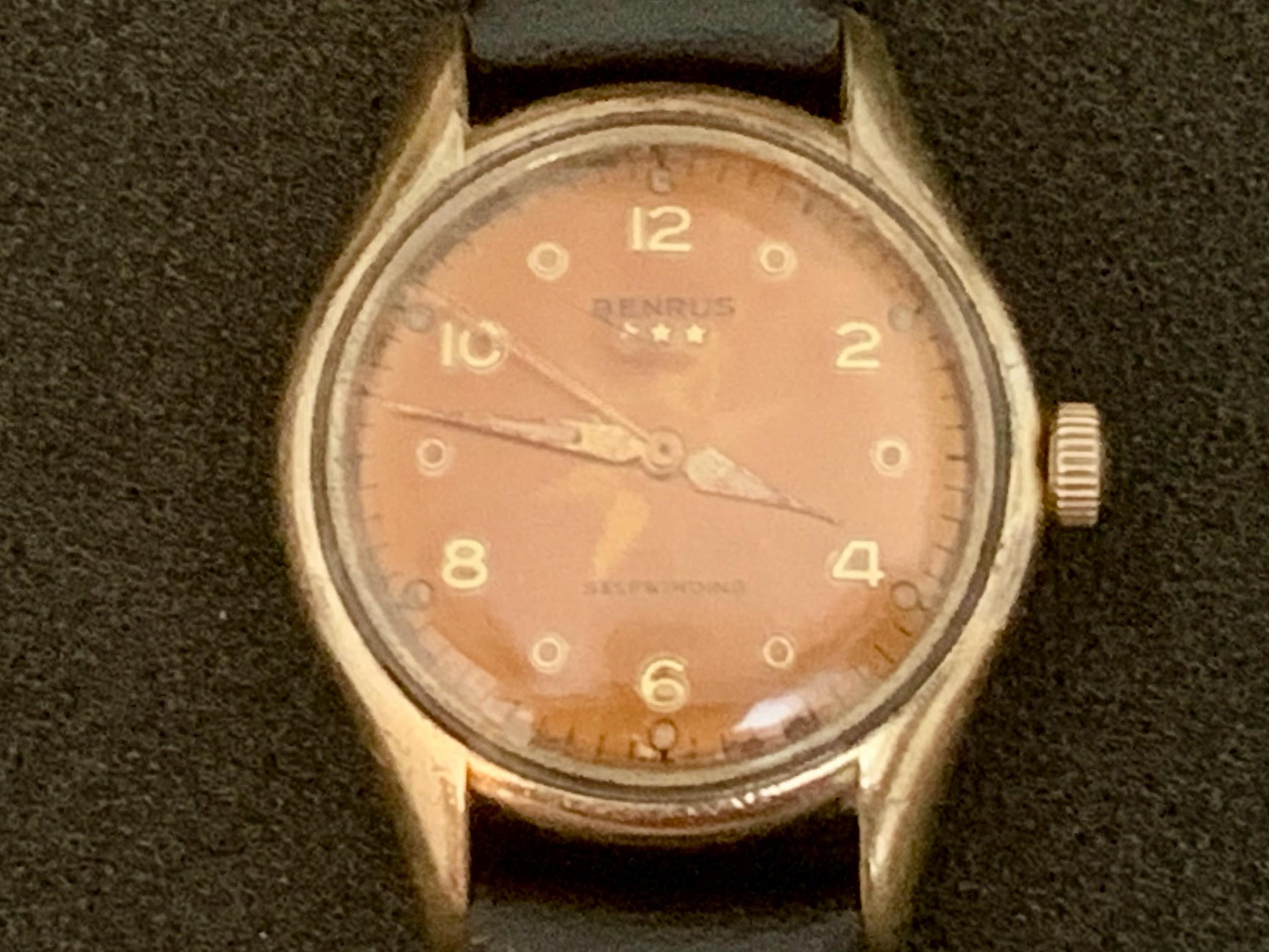 MENS BENRUS WATCH Automatic Tropical Dial 1950s Swiss 17 Jewels