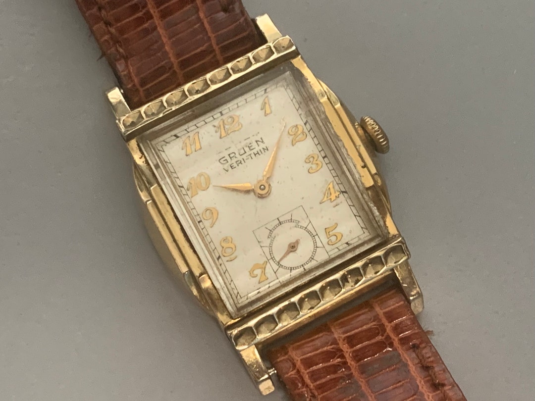 GRUEN MENS WATCH 1940s Swiss Watch Gruen Verithin Art Etsy