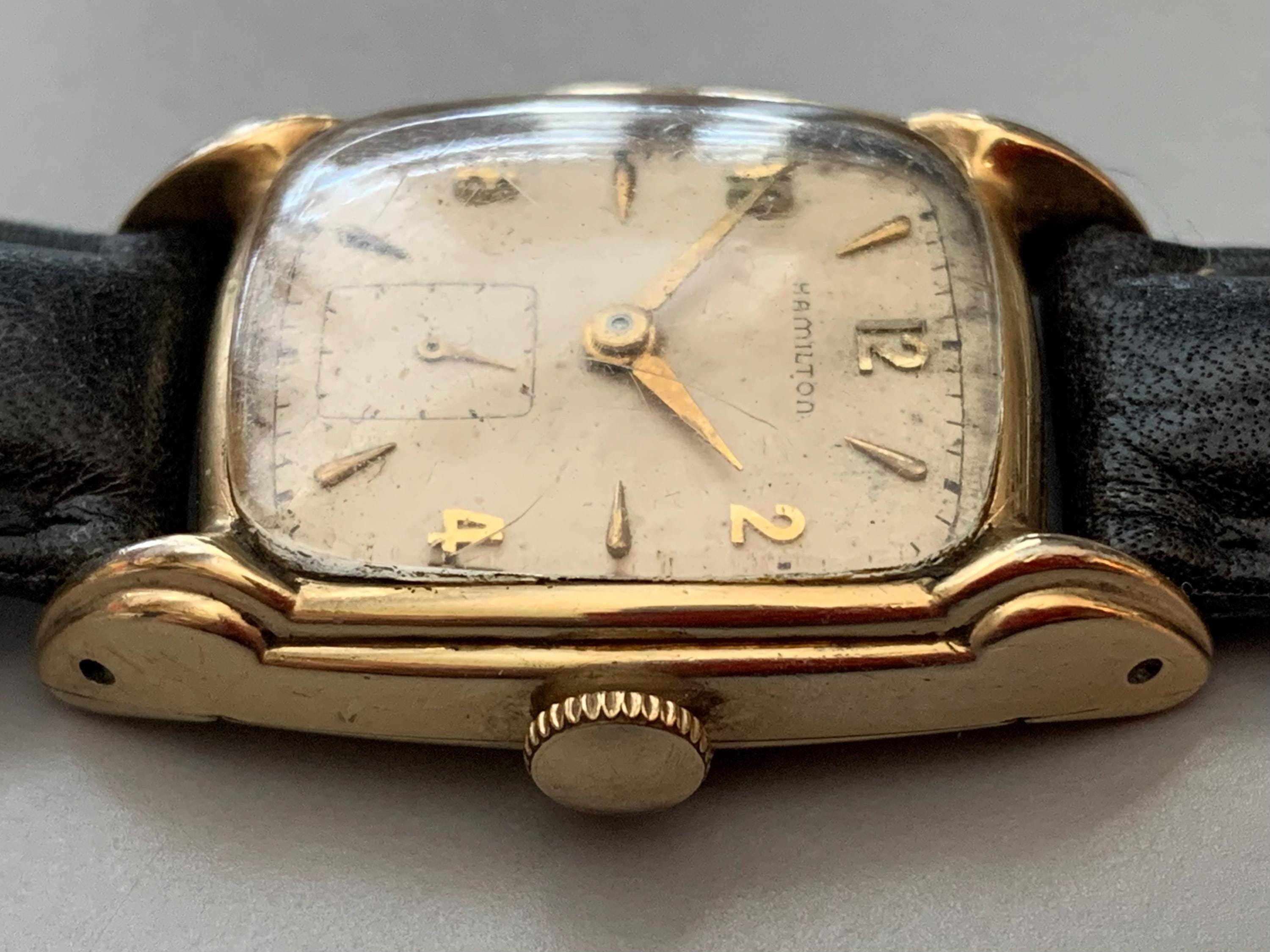 Men's Hamilton 'darrell' 10K Gold-filled Curved Rectangular Windup