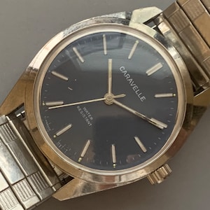 BULOVA CARAVELLE MENS Vintage Watch | Blue Dial | Stainless Steel | 1978 Retro | 7 Jewels Wind Up | Gift for Him | Runs Well | Ships Free