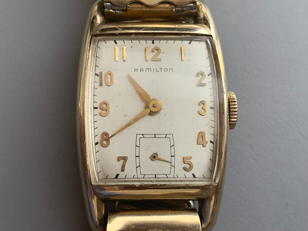HAMILTON Dennis Mens Rectangular 17 Jewel Vintage Watch Sub Second Hand ...