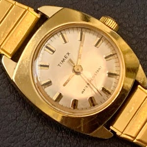 1970s Ladies Timex Watch: Gold Plated Cushion Case, Retro Classic, Click & Read Item Details