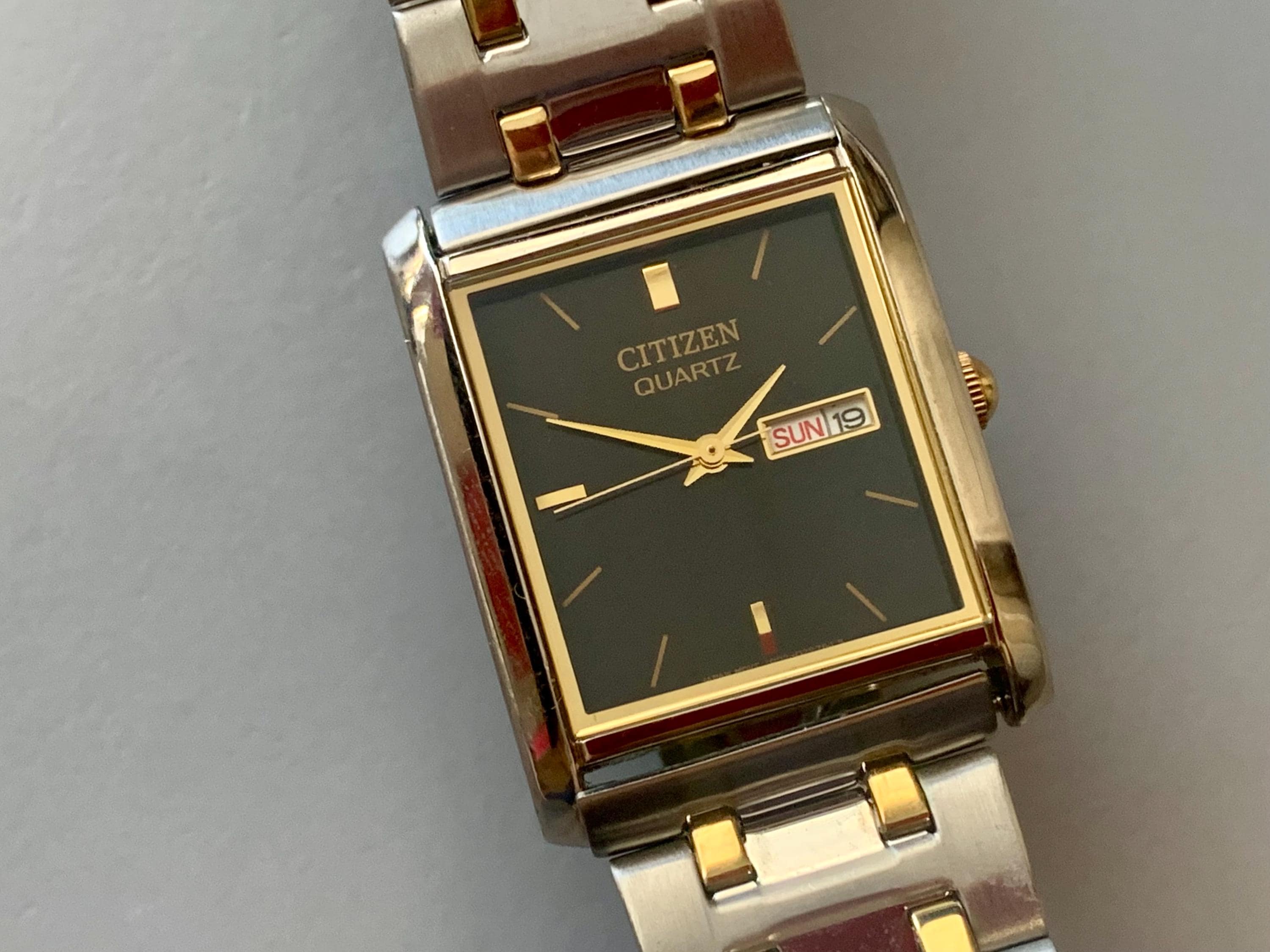 Rectangular Citizen Watch MENS CITIZEN Rectangular Watch 2-tone Black Dial Original Band | Click ...