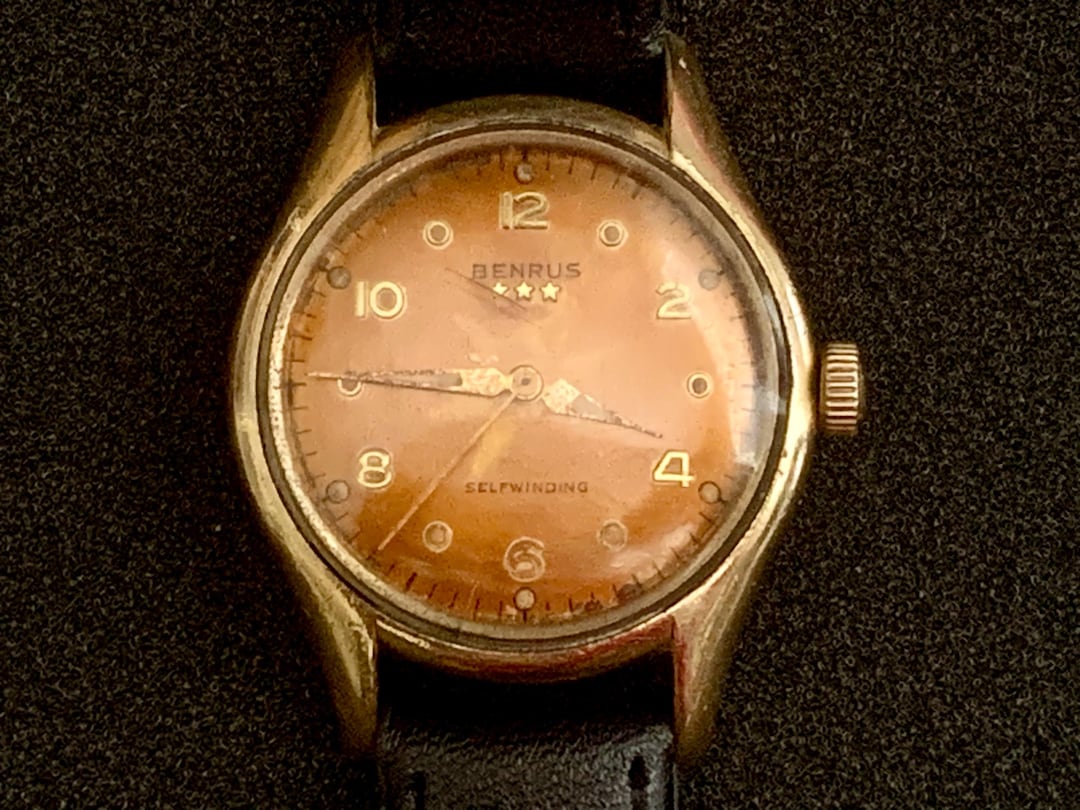 MENS BENRUS WATCH Automatic Tropical Dial 1950s Swiss 17 Jewels
