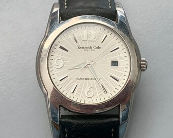 Kenneth Cole Watch, Silver Dial Watch, Date Window Watch, MENS WATCH, VINTAGE Watch, Sweep Second Hand, Eco Friendly, Click Item Details