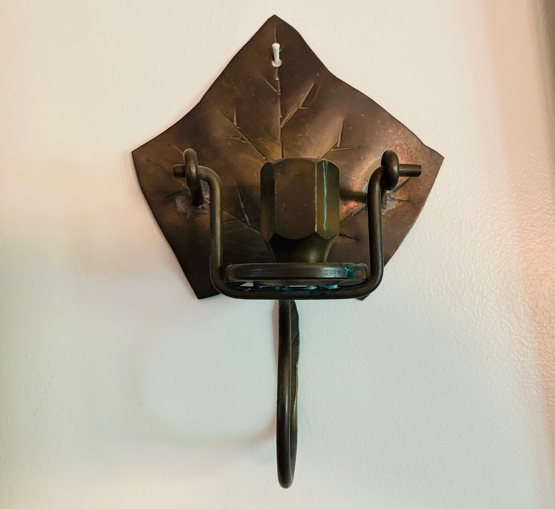 Candle Holders Classic ARTS and CRAFTS ERA Hand Wrought Bronze Swing Hand Made Ivy Leaf Hinged Sconces Pair One of a Kind