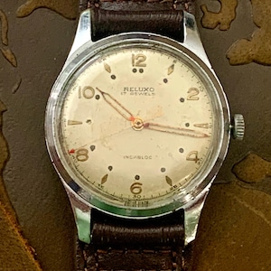 MENS WW2 Swiss Military Emil Ehrler AS1187 17 Jewel Wind 1940s Reluxo Red Arrow Sweep Second, Runs Well, 1 Watch, Click & Read Item Details