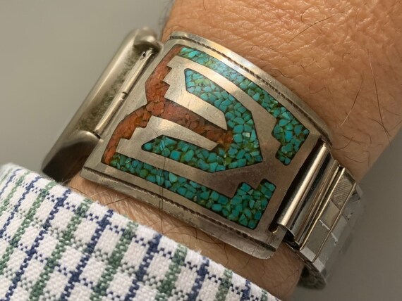 Important Old Navajo inlay Genius Native American Jewelry Silver Bracelet Important Old Navajo inlay Genius Native American Jewelry Silver Bracelet