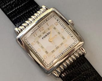 MENS FOSSIL WATCH Vintage Rectangular Art Deco Style 1995 