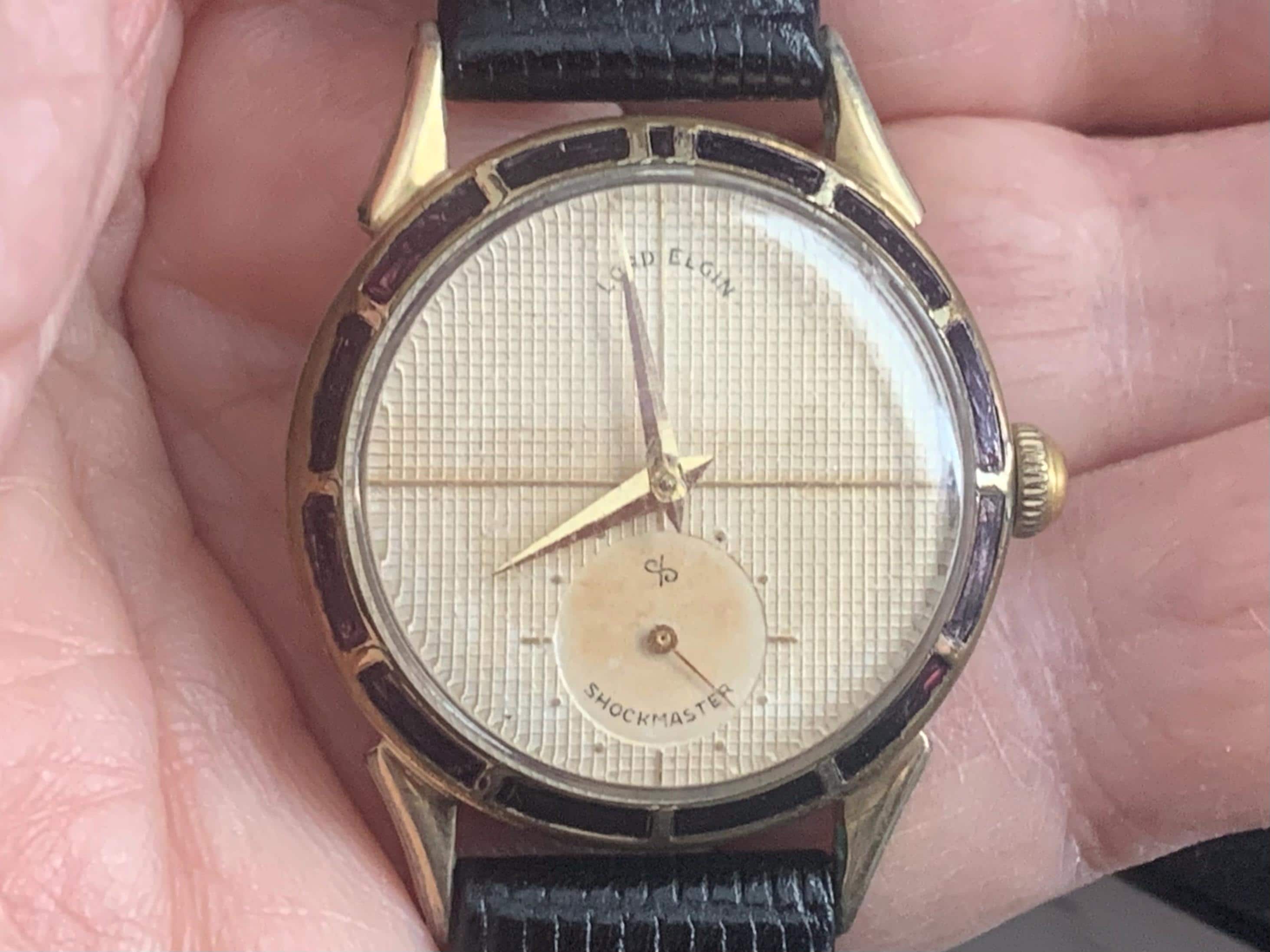 Mens LORD ELGIN CLUBMAN Vintage Watch 14K Gold-filled, Waffle Dial