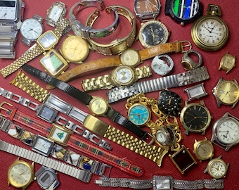 VINTAGE WATCH LOT Parts, Repair, Crafts - 36 Pieces - Watchmaker Special